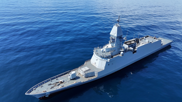 SK오션플랜트가 건조 중인 해군 경북함(울산급 Batch-Ⅲ 2번함, 3600톤급) 시운전 장면 [사진=SK]