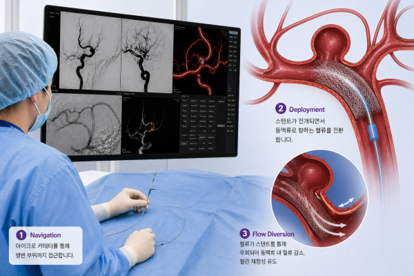 ▲혈류전환 스텐트 삽입 시술 모습 AI 재현 이미지