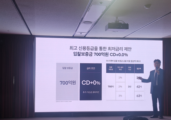 최세연 부장이 이주비 지원 등 금융조건에 대해 설명하고 있다. [사진=정윤섭 기자]