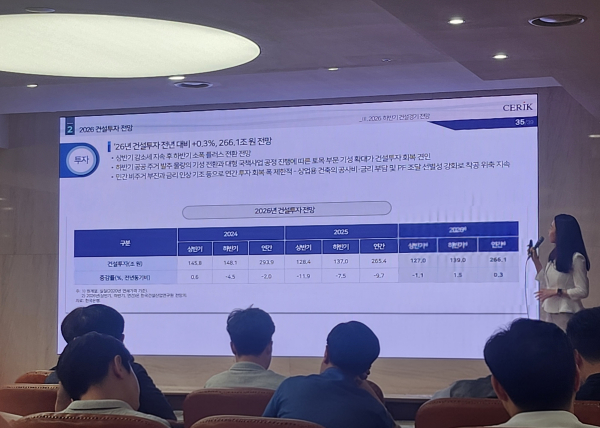 이지혜 건산연 연구위원이 하반기 건설산업 전망에 대해 설명하고 있다. [사진=정윤섭 기자]